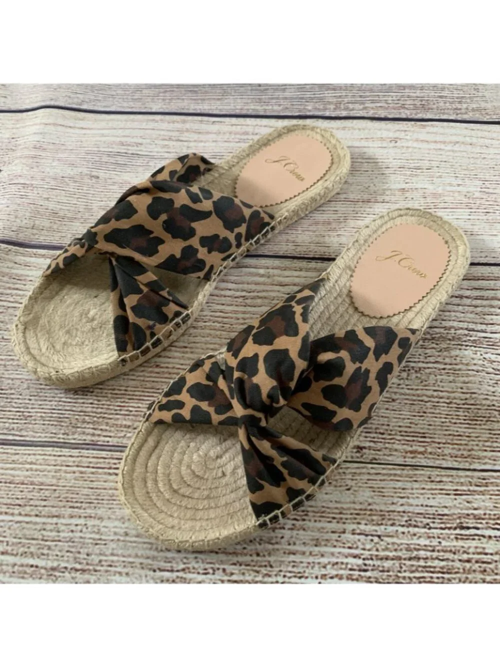 J. Crew Brown Leopard Open Toe Twisted Jute Espadrille Sandals